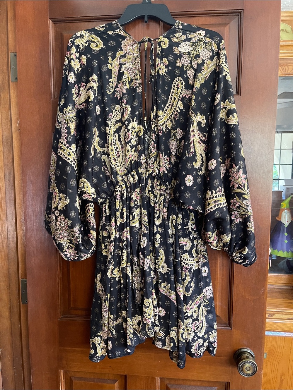 Free People Arzel Mini Dress Black Combo Paisley Boho Long Sleeve Size M - Picture 7 of 8